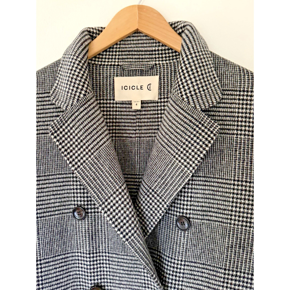 ICICLE Wool Silk Luxury Houndstooth Black and White Double Faced Coat $1530 Sz 4 - Picture 2 of 7